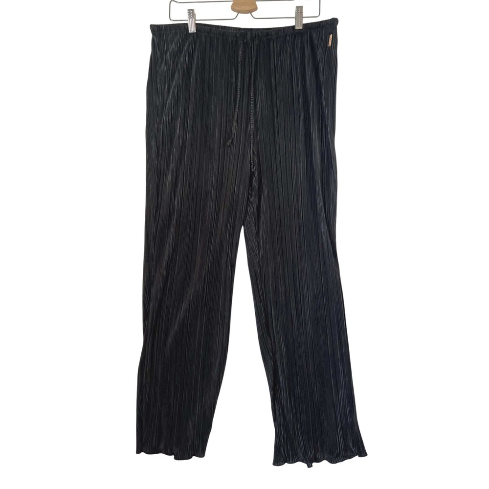 Danskin Womens Black Pleated Wide Leg Drawstring Elastic Waist Pants XL 1427-47